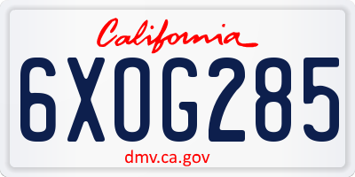 CA license plate 6XOG285