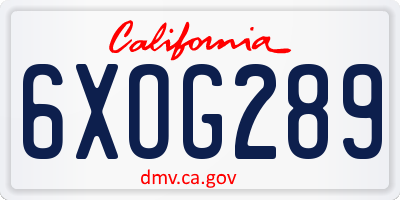 CA license plate 6XOG289