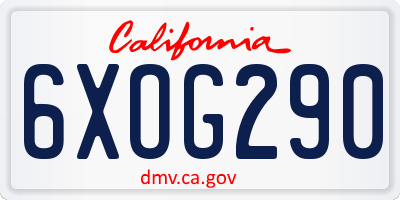 CA license plate 6XOG290