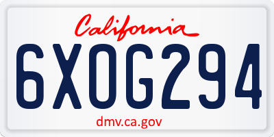 CA license plate 6XOG294