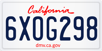 CA license plate 6XOG298