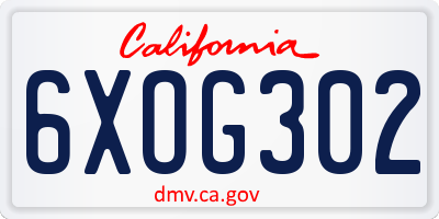 CA license plate 6XOG302