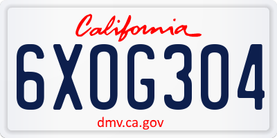 CA license plate 6XOG304