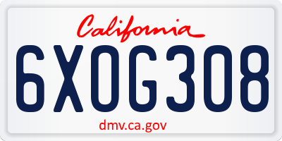 CA license plate 6XOG308