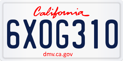 CA license plate 6XOG310