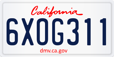 CA license plate 6XOG311