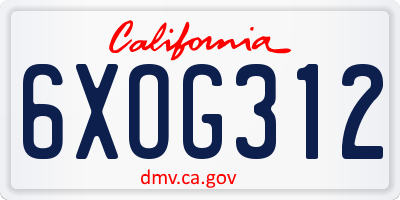 CA license plate 6XOG312