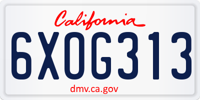 CA license plate 6XOG313