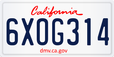 CA license plate 6XOG314
