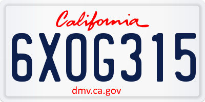 CA license plate 6XOG315