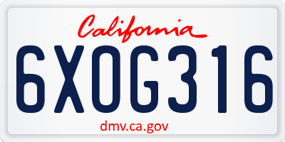 CA license plate 6XOG316