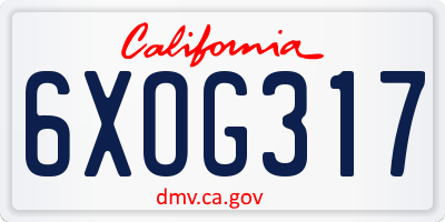 CA license plate 6XOG317