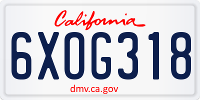 CA license plate 6XOG318