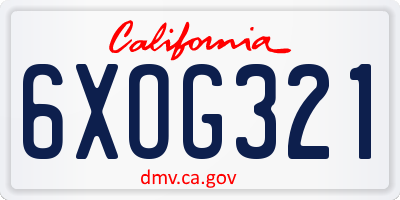 CA license plate 6XOG321