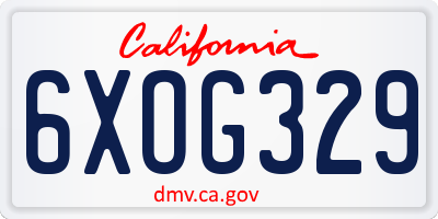 CA license plate 6XOG329