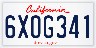 CA license plate 6XOG341