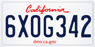 CA license plate 6XOG342