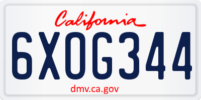 CA license plate 6XOG344