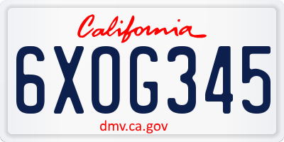 CA license plate 6XOG345