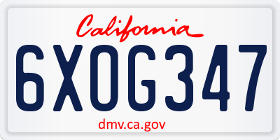 CA license plate 6XOG347