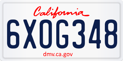 CA license plate 6XOG348