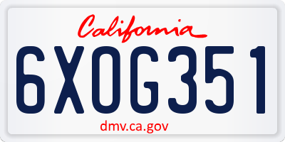 CA license plate 6XOG351