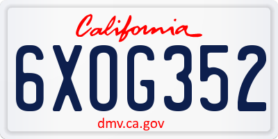 CA license plate 6XOG352