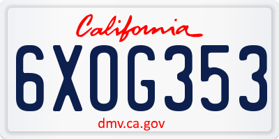 CA license plate 6XOG353