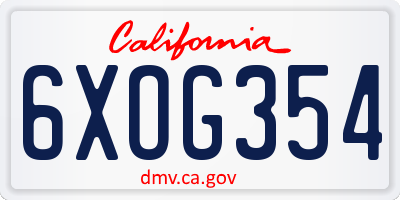 CA license plate 6XOG354
