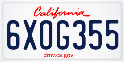 CA license plate 6XOG355