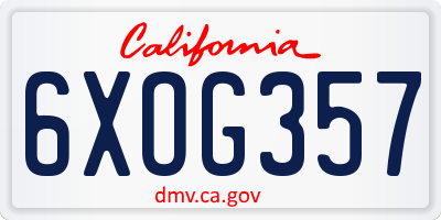 CA license plate 6XOG357