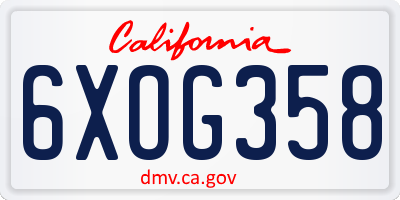 CA license plate 6XOG358