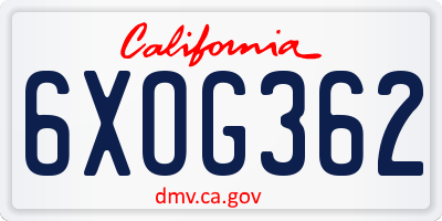 CA license plate 6XOG362