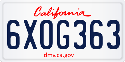 CA license plate 6XOG363