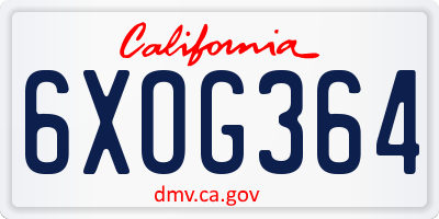 CA license plate 6XOG364