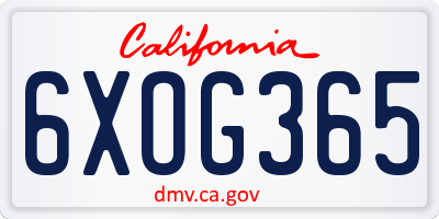 CA license plate 6XOG365