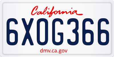 CA license plate 6XOG366