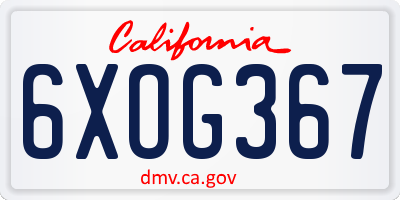 CA license plate 6XOG367