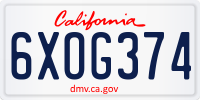 CA license plate 6XOG374