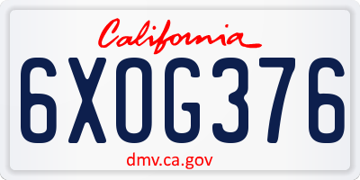 CA license plate 6XOG376