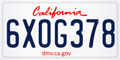 CA license plate 6XOG378