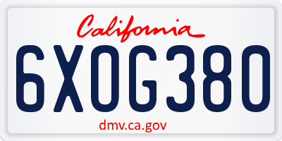CA license plate 6XOG380