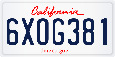 CA license plate 6XOG381