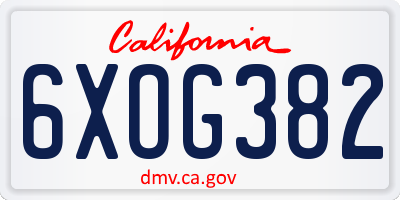 CA license plate 6XOG382