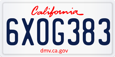 CA license plate 6XOG383