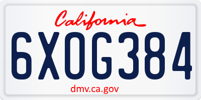 CA license plate 6XOG384