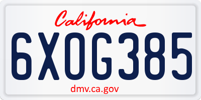 CA license plate 6XOG385
