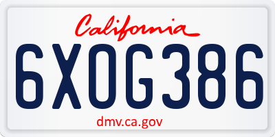 CA license plate 6XOG386