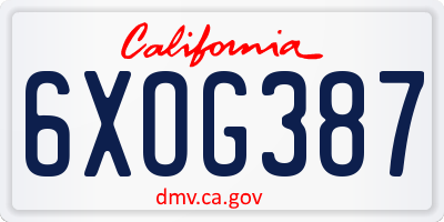CA license plate 6XOG387