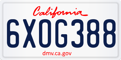 CA license plate 6XOG388